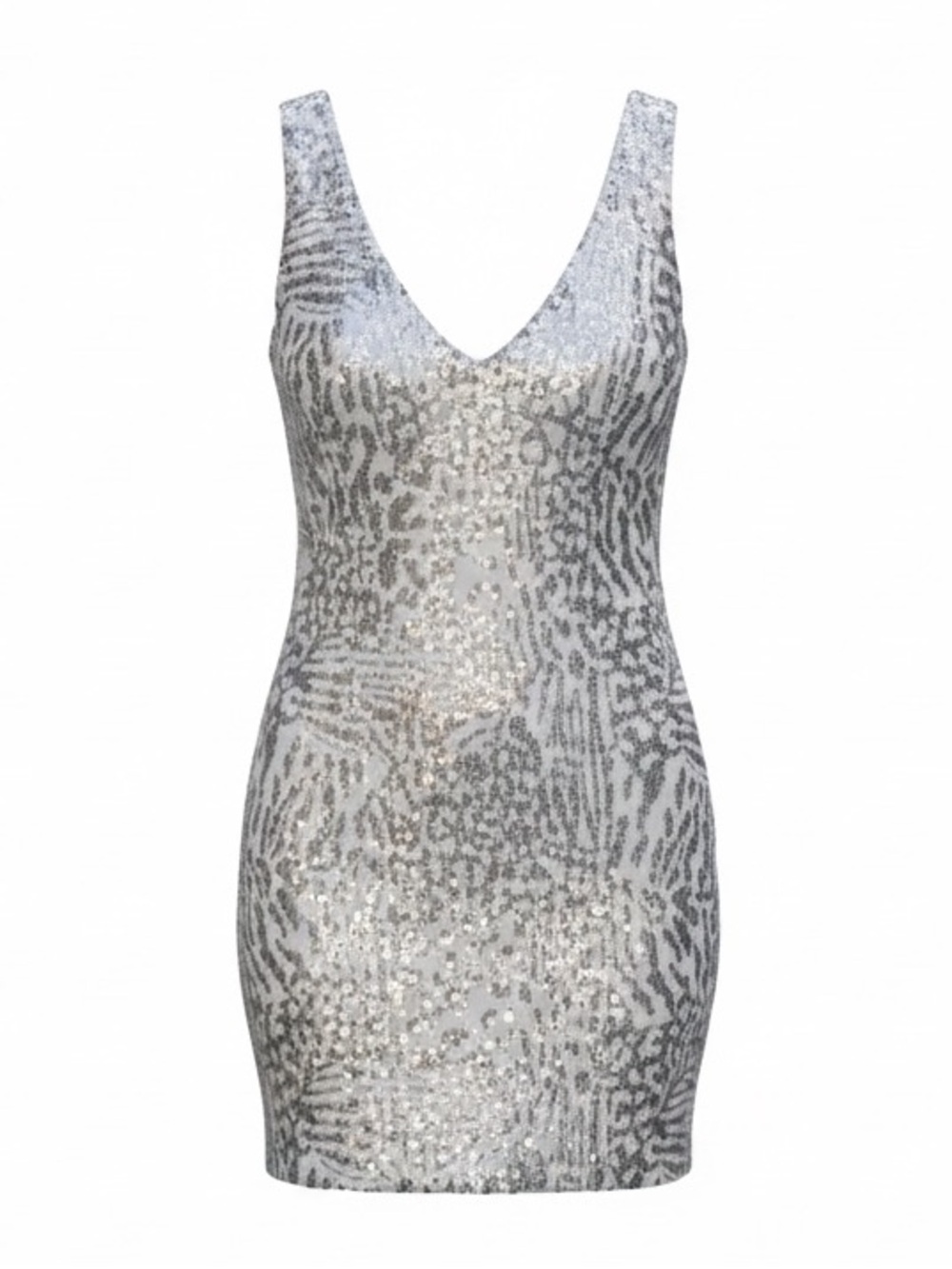 Y2K Forever 21 Sequin Dress Silver Animal Print Bachelorette Party NYE Girl Nite